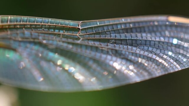 A stunning close-up reveals the intricate details and delicate beauty of a dragonfly's segmented body and translucent, veined wing in natural light.