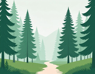 Obraz premium Minimalist Pine Forest Hiking Path First-Person View