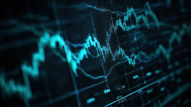 Detailed Blue Stock Market Chart on Digital Screen with Data Display