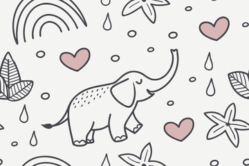 Seamless hand drawn kids doodles with playful motifs