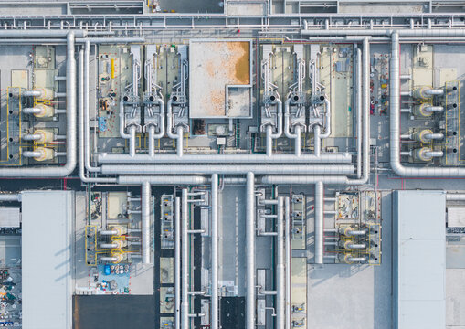 Aerial View of Semiconductor Factory Pipe System Layout