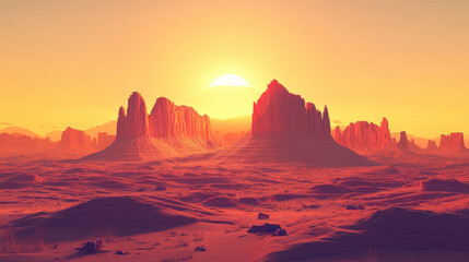 Naklejka premium Stunning Sunrise Over Majestic Rock Formations in Desert Landscape