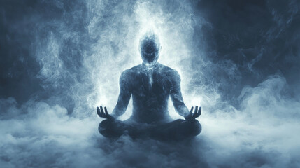 Obraz premium Ethereal Meditation of a Figure Surrounded by Mystical Energy