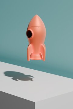 Stylized rocket launching into flight