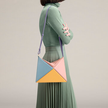 Stylish Designer Handbag Display With Geometric Pattern and Past