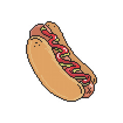 hotdog pixel art, vector illustration on isolated background.