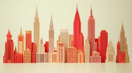 Obraz premium Colorful Paper City Skyline with Iconic Buildings and Landmarks
