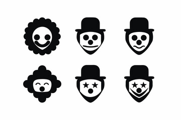 set of Clown Mask icon vector silhouette illustration isolated on white background