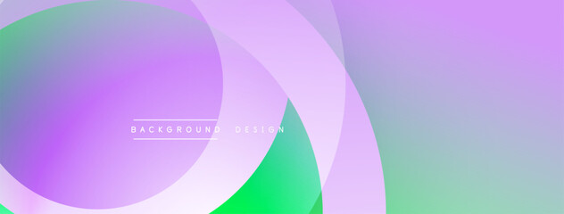 Abstract background features overlapping circles. Colors blend purple, green, light blue. Minimalist design with text element.