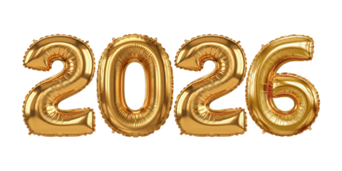 Shiny gold foil balloon in the shape of number 2026