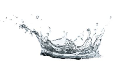 Dynamic water splash frozen in motion against a white isolated context