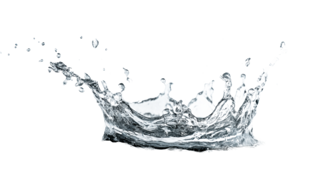 Dynamic water splash frozen in motion against a white isolated context