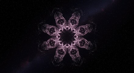 Ethereal Starburst: Luminous Floral Pattern Against a Cosmic Starfield Backdrop