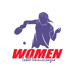 Women table tennis logo design vector. Silhouette Women table tennis player Template Illustration