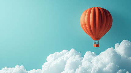 Fototapeta premium Vibrant Orange Hot Air Balloon Floating Above Fluffy White Clouds