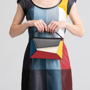 Colorful Geometric Fashion Statement Featuring Matching Bag and 