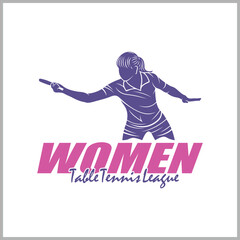 Women table tennis logo design vector. Silhouette Women table tennis player Template Illustration