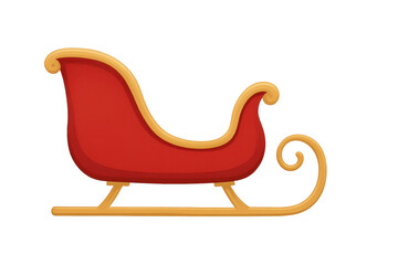 Red christmas santa claus sleigh with golden details on transparent background