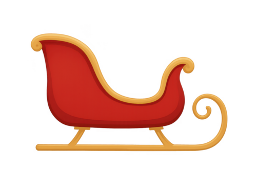 Red christmas santa claus sleigh with golden details on transparent background