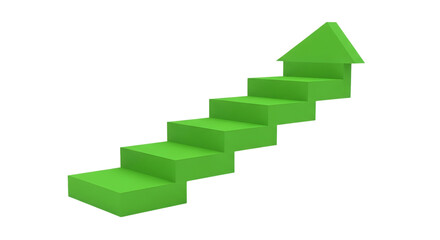 Obraz premium 3d Green staircase with arrow indicating upward progress isolated on transparent background