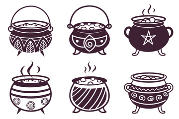 set of Cauldron vector silhouette illustration isolated on white background