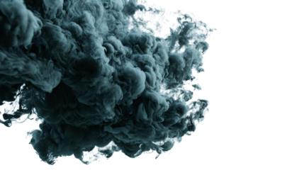 Swirling Dark Teal Ink Cloud Dispersion on White PNG