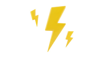 3d Three yellow lightning bolts isolated on transparent background