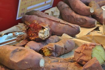 baked sweet potato in market