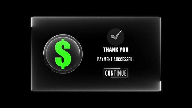 Payment Successful Screen with Dollar Symbol and Continue Button