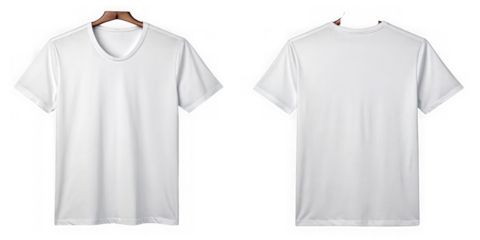 Front and back view of a plain white tshirt isolated on transparent background