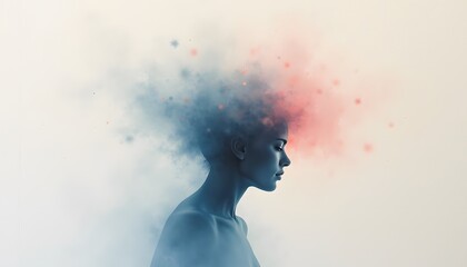 Profile of a woman with colorful smoke exploding from her head