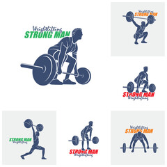 Set of Weightlifting logo design vector. Silhouette Weightlifting Template Illustration