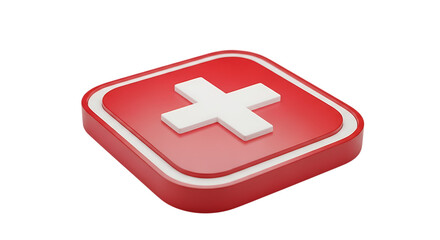 Fototapeta premium 3d Red square button with white plus symbol isolated on transparent background