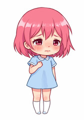 Crying Chibi Girl with Pink Hair and Blue Dress