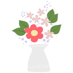 Simple mininalist flowers pink and purple bouquet in a gray vase 