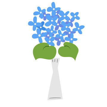 Blue Hydrangea Buquet in White Gray Vase Minimalist Style Floral Art 