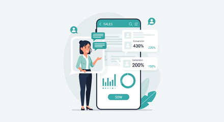 Mobile Sales App Presentation with Data Visualization and Conversion Metrics