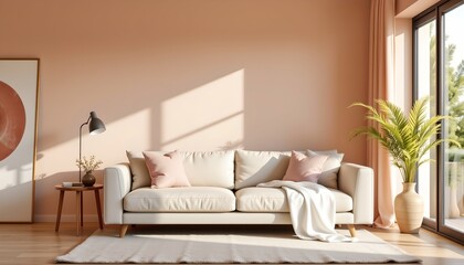 Minimalist Living Room with Beige Sofa and Natural Accents