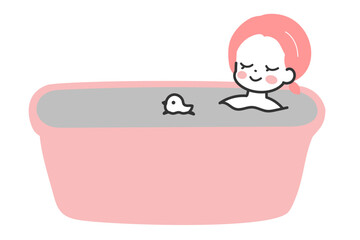 お風呂でリラックスしている女性のかわいいイラスト