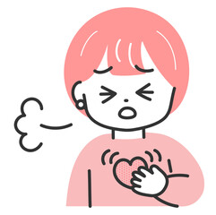 胸をおさえて苦しそうにしている女性のイラスト