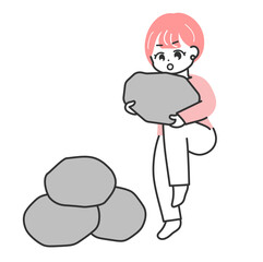 石を積み上げている女性のイラスト