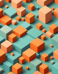 Obraz premium Isometric Geometric Background with 3D Cubes in Orange and Teal Tones 04