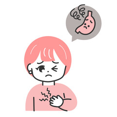 胃痛に苦しむ若い日本人女性のイラスト