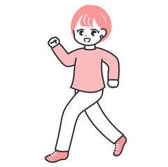 笑顔ではつらつと歩く若い女性のイラスト