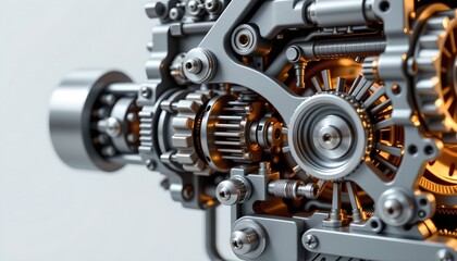 Transparent Mechanical Gear Structure with Light Highlights
