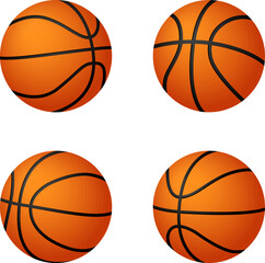 Set of four realistic basketball illustrations with different panel line designs, perfect for sports, games, and athletic-themed projects.