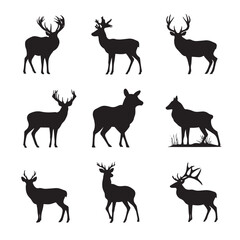 vector illustration of deer hunter silhouette set, Black & White silhouette set