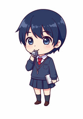 Chibi Anime Girl in School Uniform with Whistle