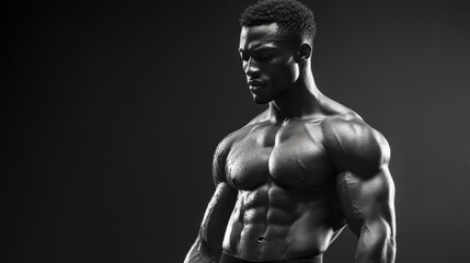 Fototapeta premium Male Bodybuilder Posing in Dramatic Black and White Contrast Lighting