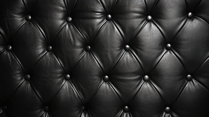 Fototapeta premium Textured Black Leather Upholstery with Button Tufting Detail